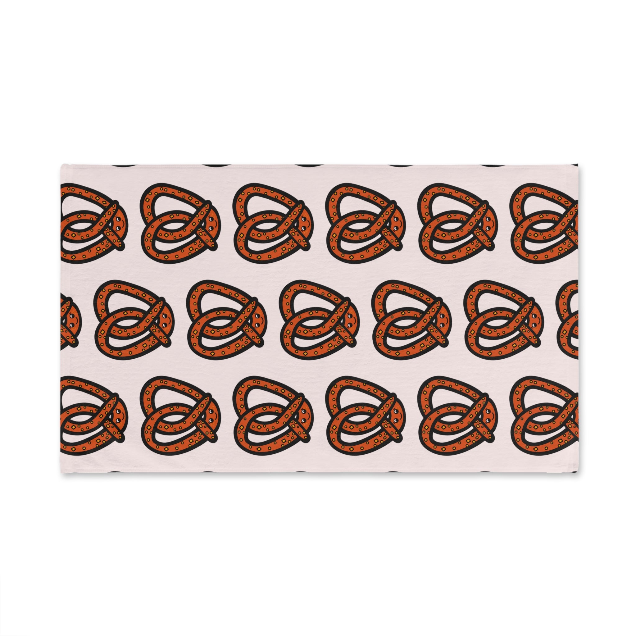 Hand-Drawn Salted Pretzel Pattern Hand Towel | Bakery Snack Kitchen Decor