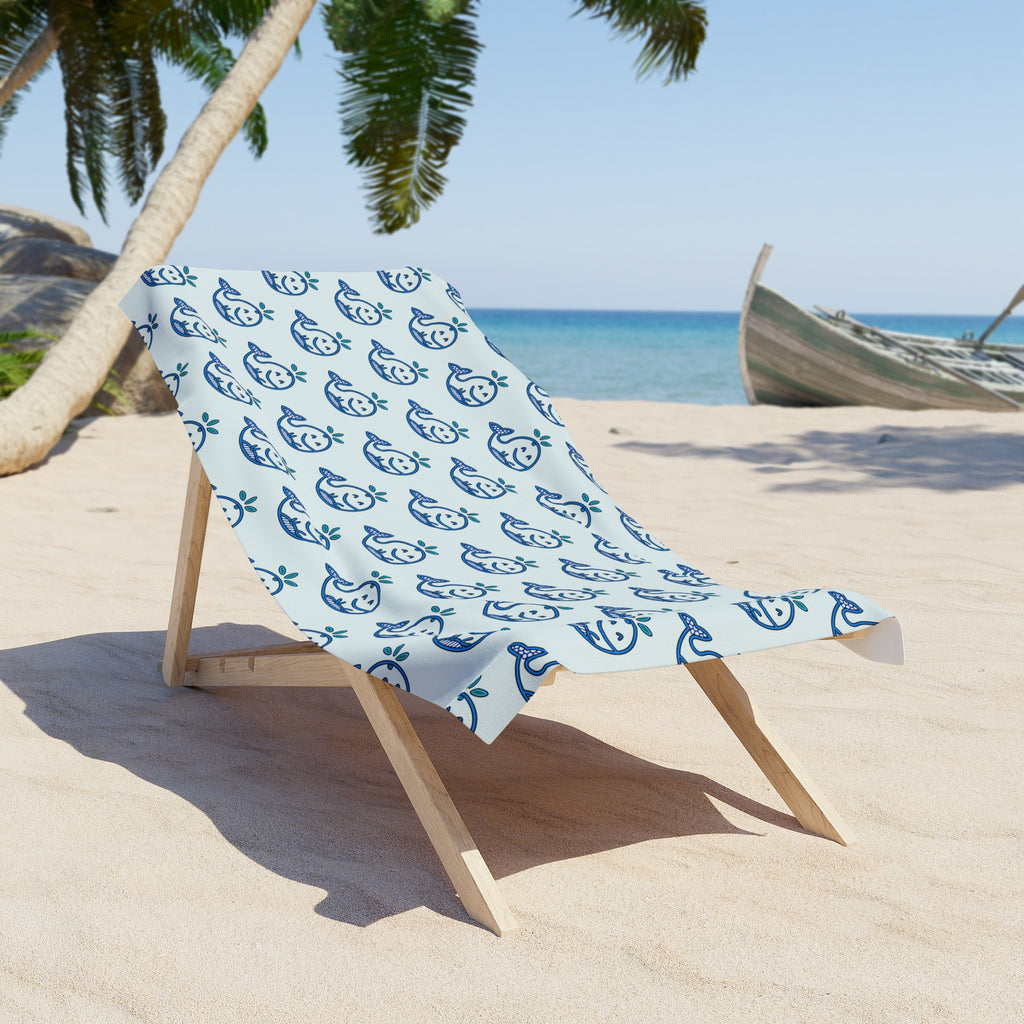 Hand-Drawn Blue Whale Pattern Beach Towel | Nautical Whale Print