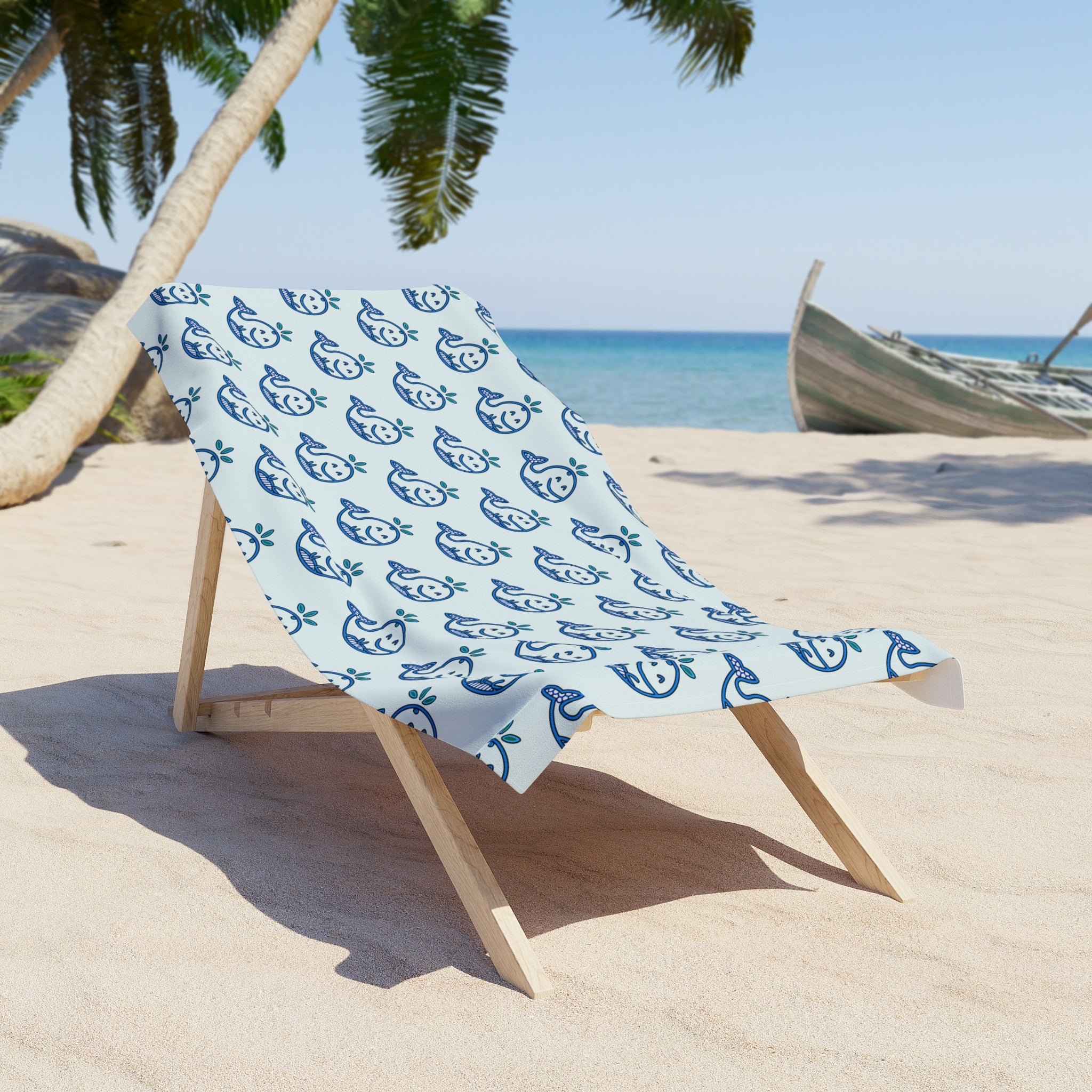 Hand-Drawn Blue Whale Pattern Beach Towel | Nautical Whale Print