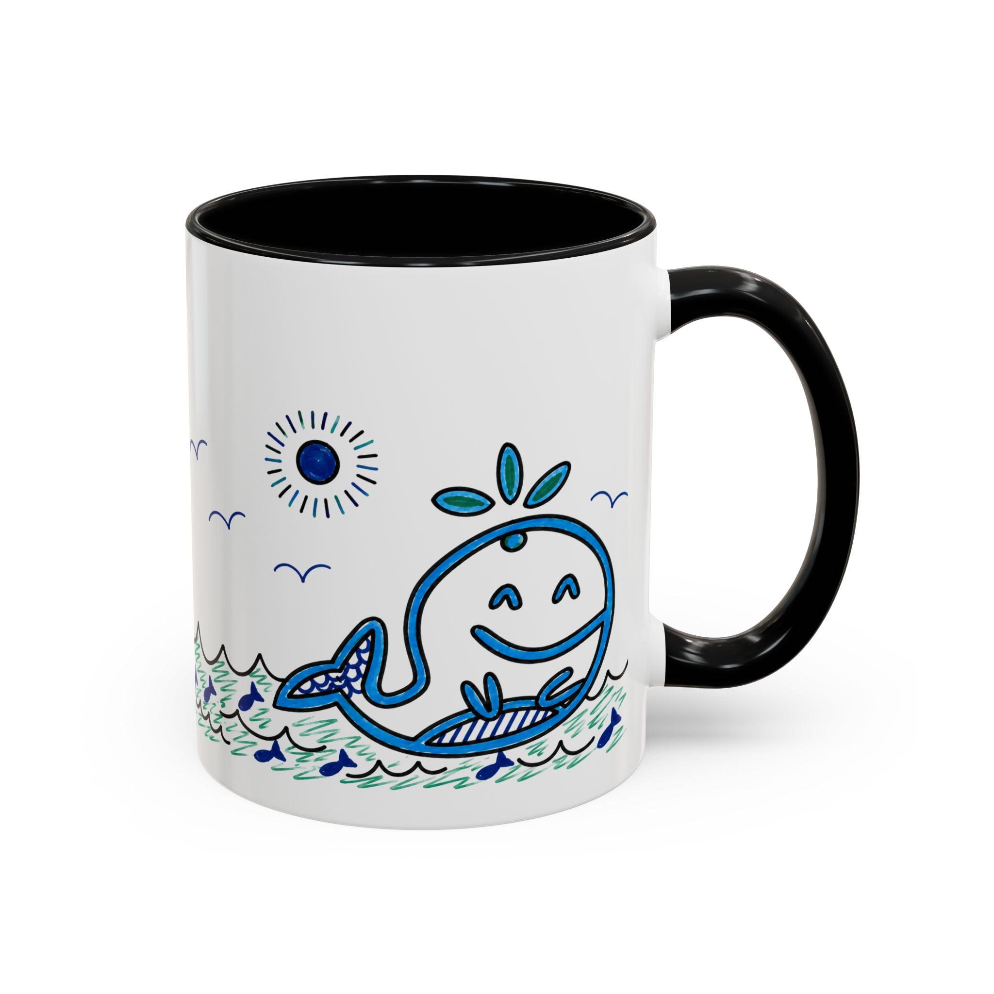 Hand-Drawn Smiling Whale Ocean Mug | Accent Coffee Mug 11oz 15oz