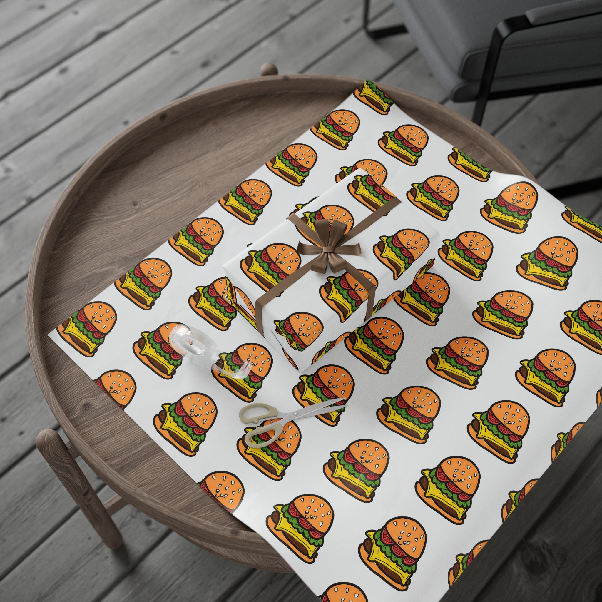 Hand-Drawn Cartoon Cheeseburger Pattern Wrapping Paper | Food Novelty Gift Wrap