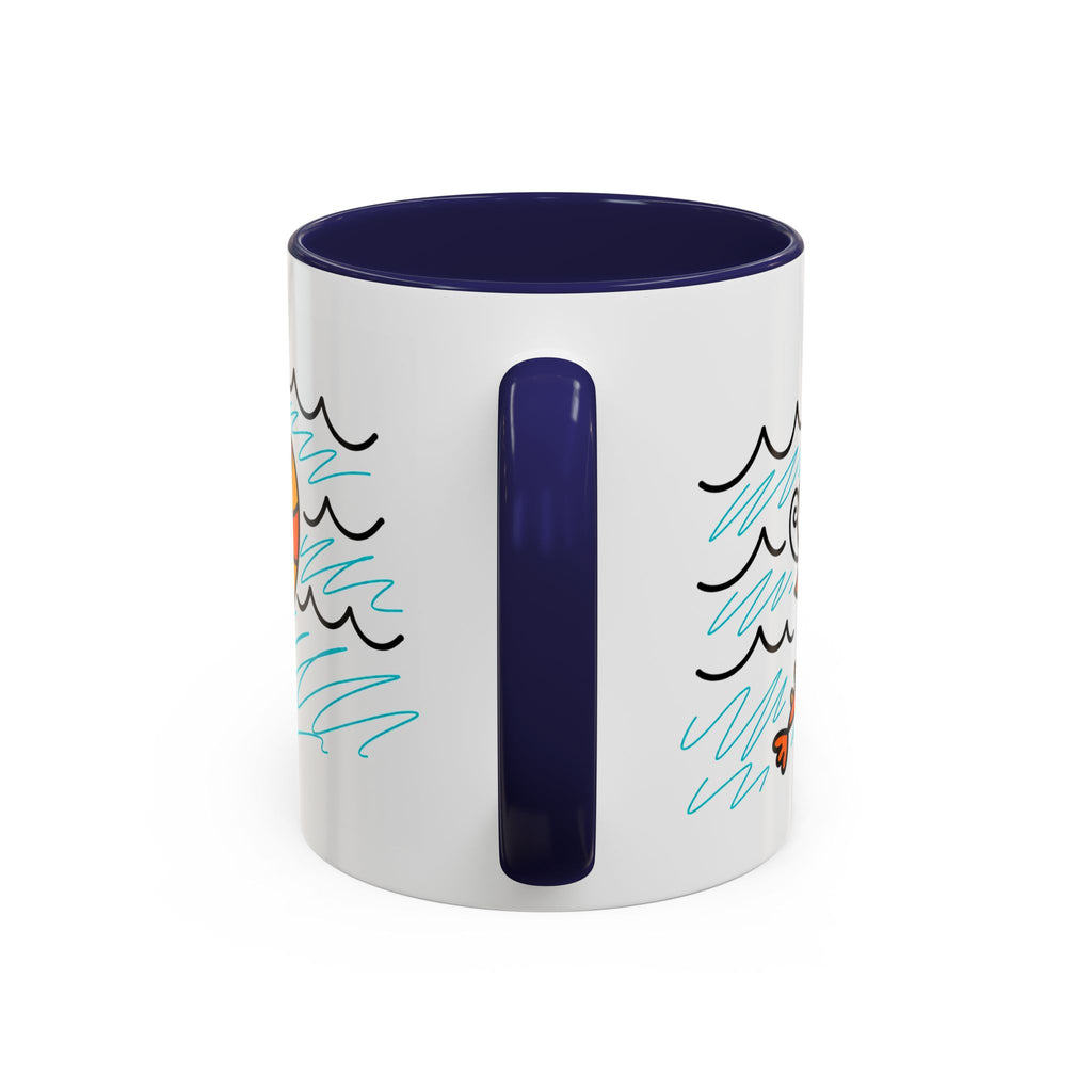 Hand-Drawn Two Shrimp Ocean Waves Mug | Coastal Seafood Ceramic Coffee Mug