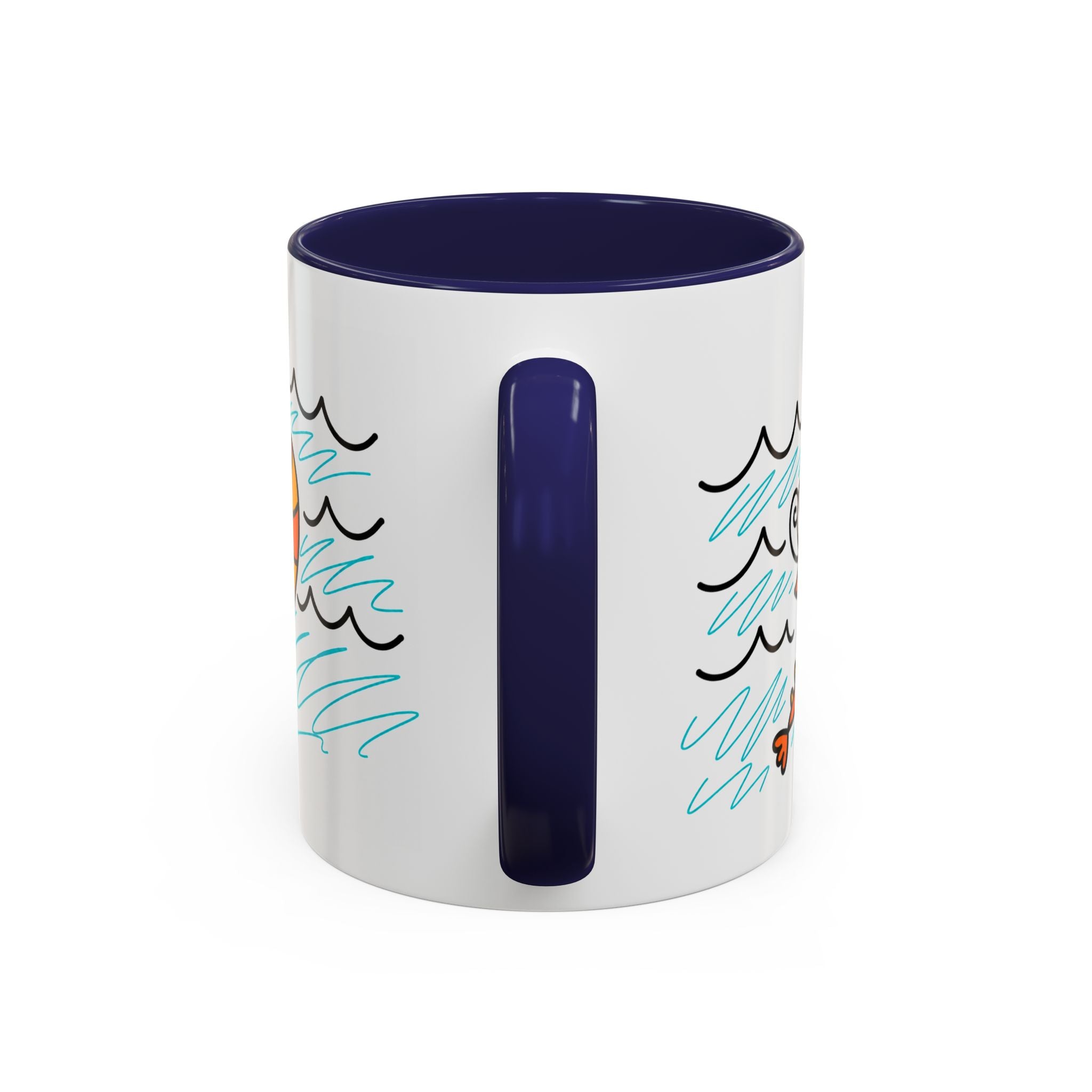 Hand-Drawn Two Shrimp Ocean Waves Mug | Coastal Seafood Ceramic Coffee Mug