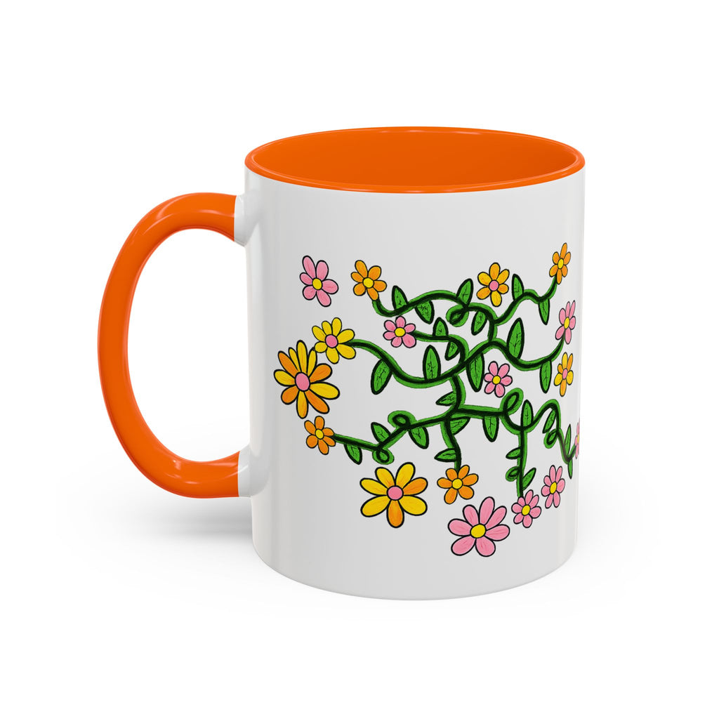 Hand-Drawn Yellow Pink Orange Flower Vine Mug | Accent Coffee Mug