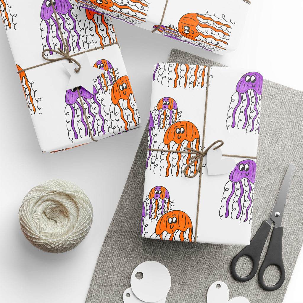 Hand-Drawn Jellyfish Wrapping Paper | Ocean Creatures Gift Wrap