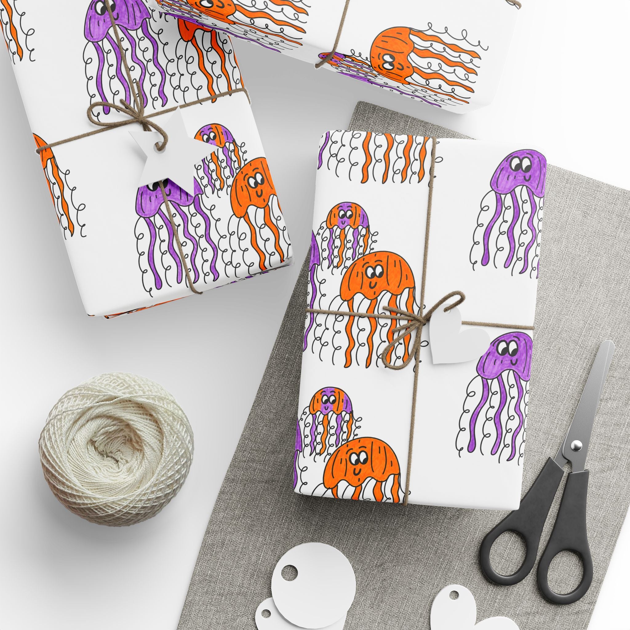 Hand-Drawn Jellyfish Wrapping Paper | Ocean Creatures Gift Wrap