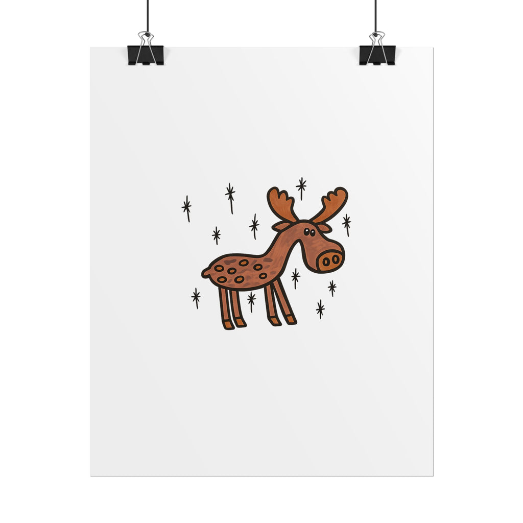 Hand-Drawn Cute Cartoon Moose Rolled Poster | Woodland Nursery Art