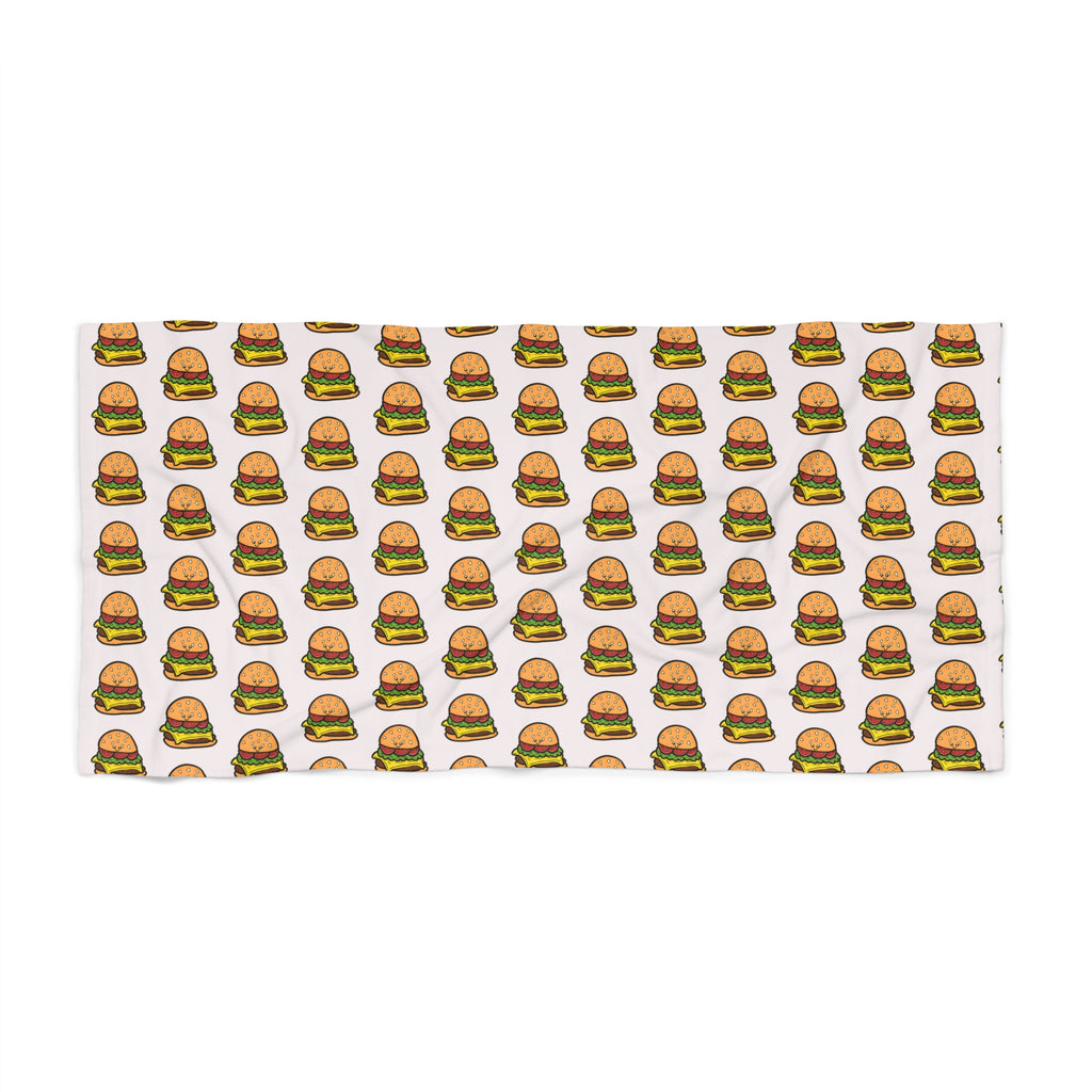 Hand-Drawn Cheeseburger pattern Beach Towel | repeating burger print, novelty summer beach towel