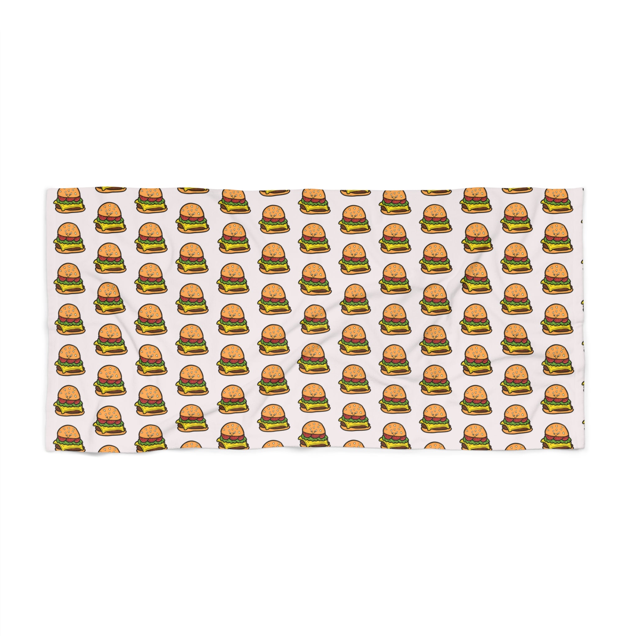 Hand-Drawn Cheeseburger pattern Beach Towel | repeating burger print, novelty summer beach towel