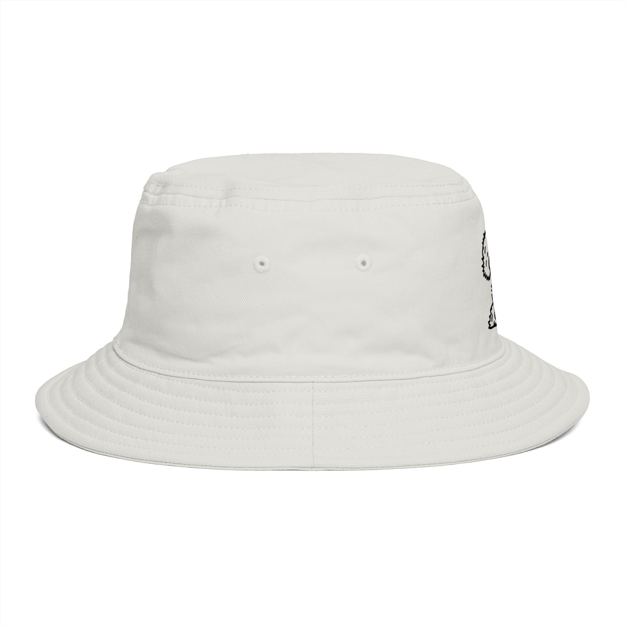 Hand-Drawn Cute White Fluffy Dog Bucket Hat | Red Collar