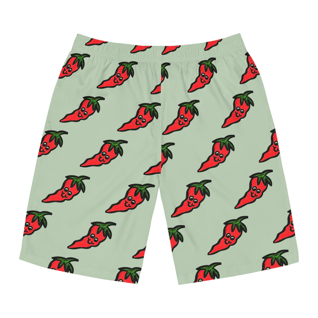 Hand-Drawn Cute Chili Pepper Pattern Men's Board Shorts | All-Over Hot Red Veggie Print