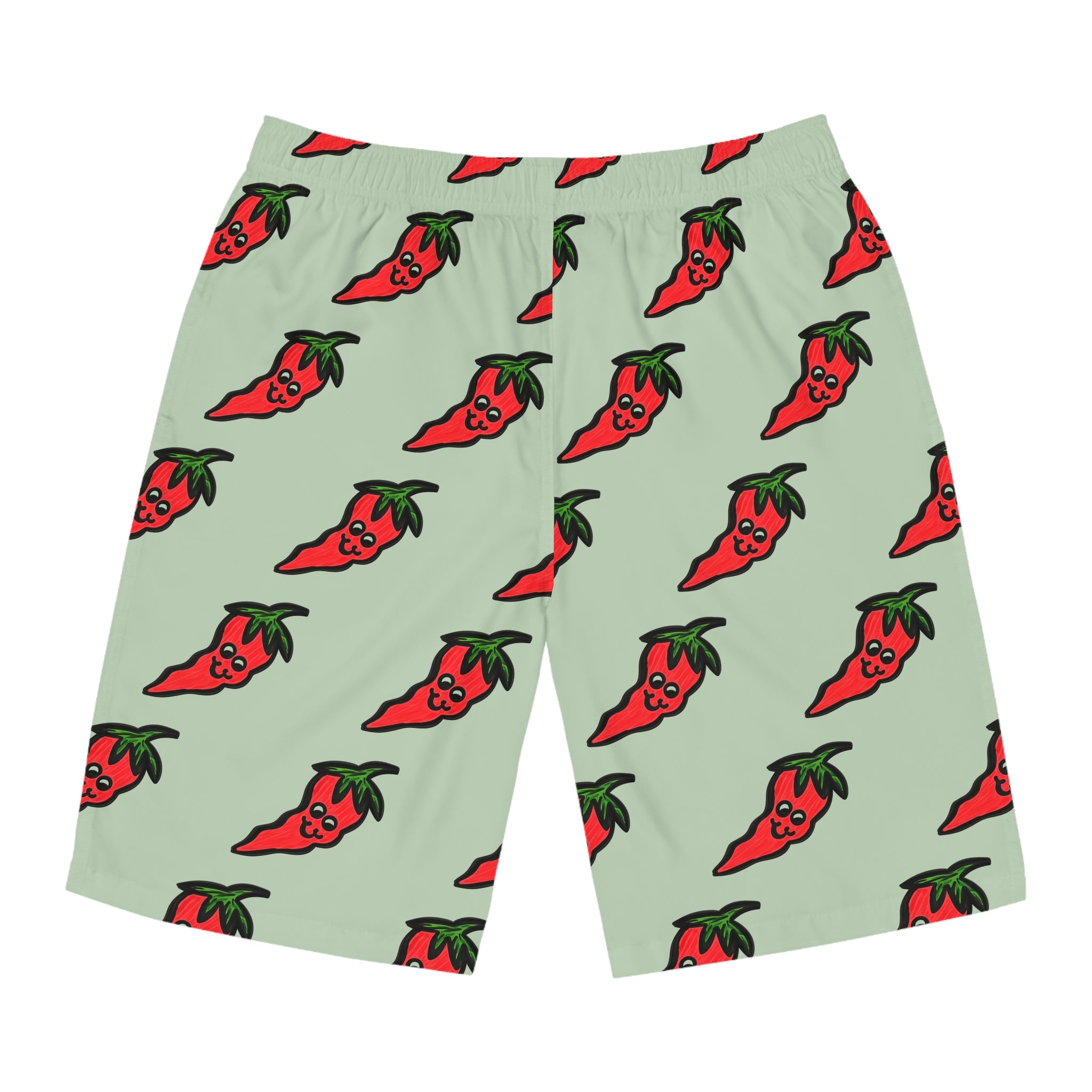 Hand-Drawn Cute Chili Pepper Pattern Men's Board Shorts | All-Over Hot Red Veggie Print