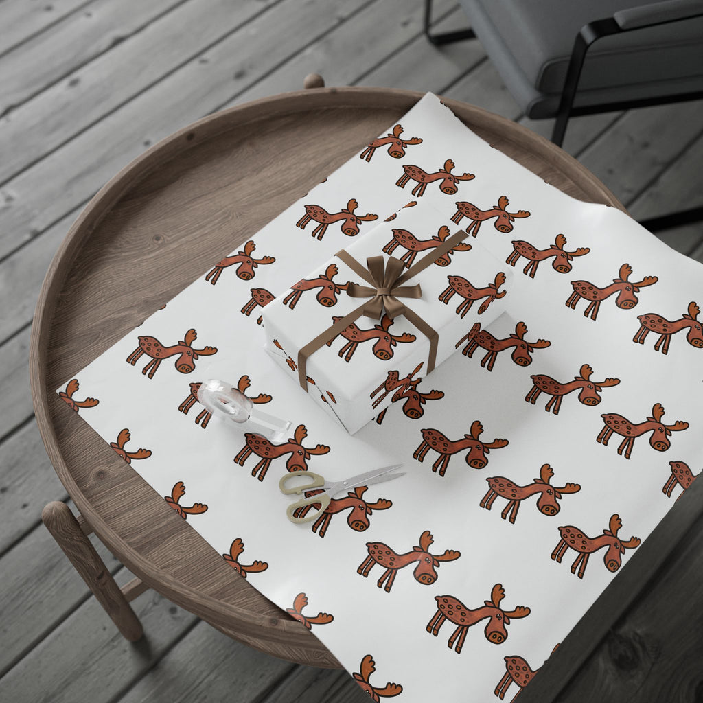 Hand-Drawn Cute Moose Pattern Wrapping Paper | Repeating Cartoon Moose Holiday Wrap