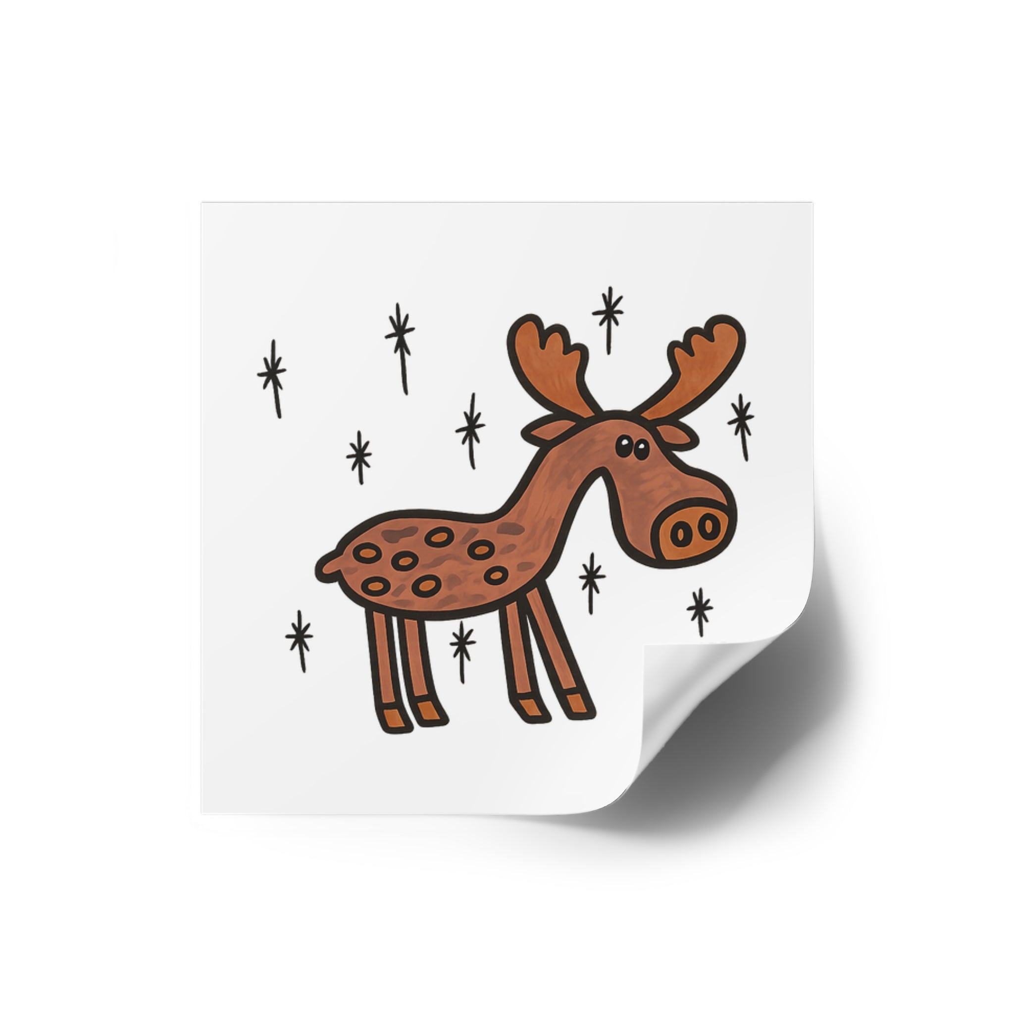 Hand-Drawn Cute Cartoon Moose Square Sticker | Indoor Outdoor decal, Woodland Animal