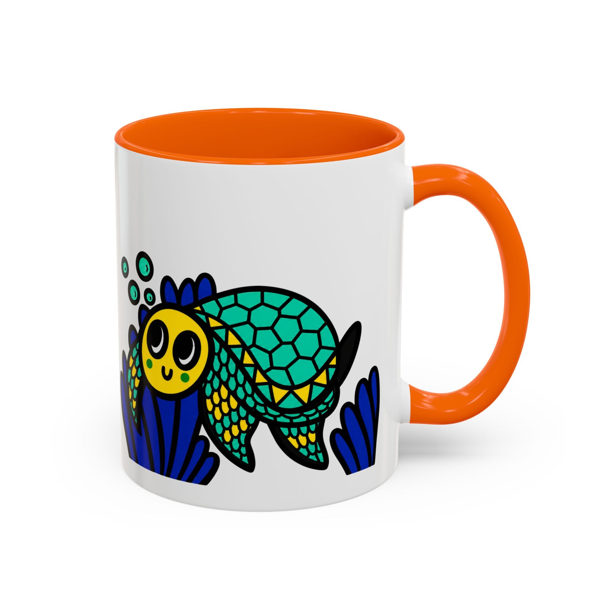 Hand-Drawn Undersea Turtle Coral Accent Mug | 11oz or 15oz