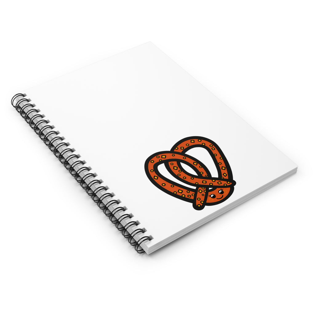 Hand-Drawn Pretzel Illustration Spiral Notebook | Ruled Journal, Cute Snack Design