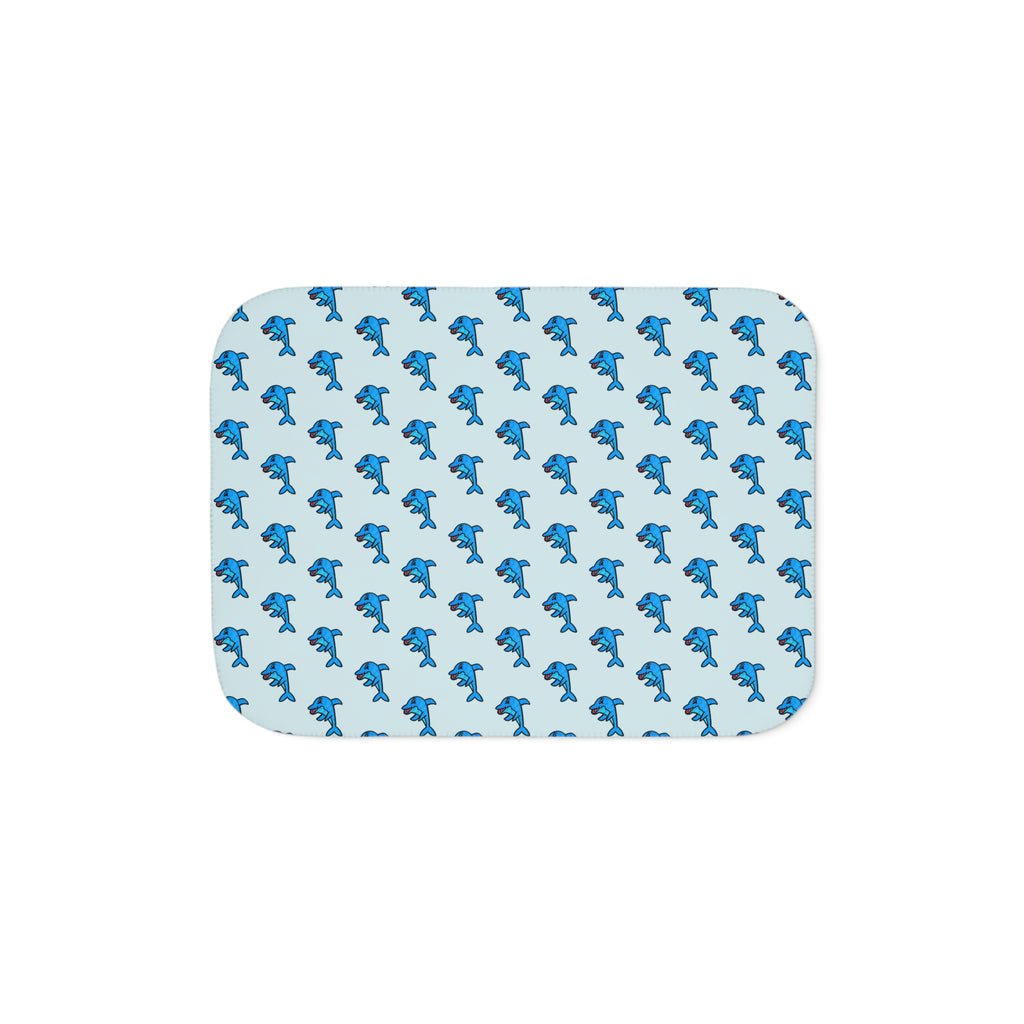 Hand-Drawn Blue Dolphin Pattern Sherpa Blanket | Ocean Animal Kids Throw