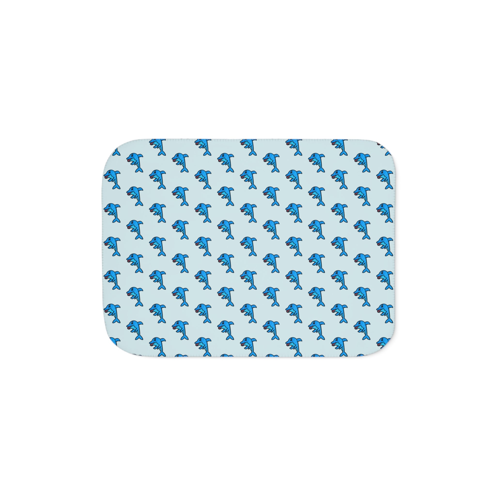 Hand-Drawn Blue Dolphin Pattern Sherpa Blanket | Ocean Animal Kids Throw
