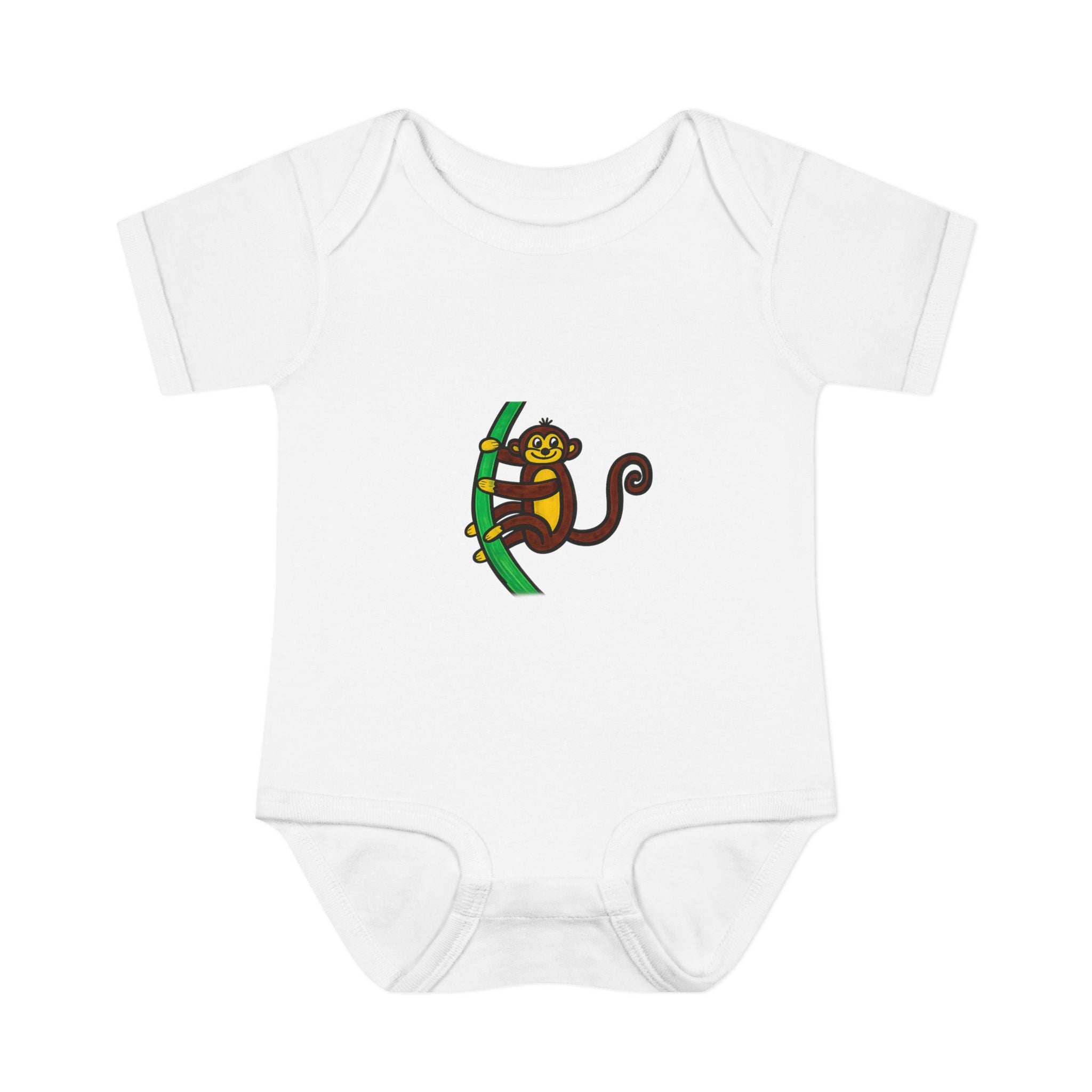 Hand-Drawn Cute Monkey on Tree Infant Bodysuit | Baby Onesie Jungle Animal