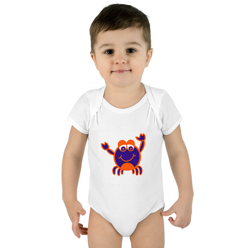 Hand-Drawn Smiling Crab Infant Bodysuit | Cute Ocean Baby Onesie