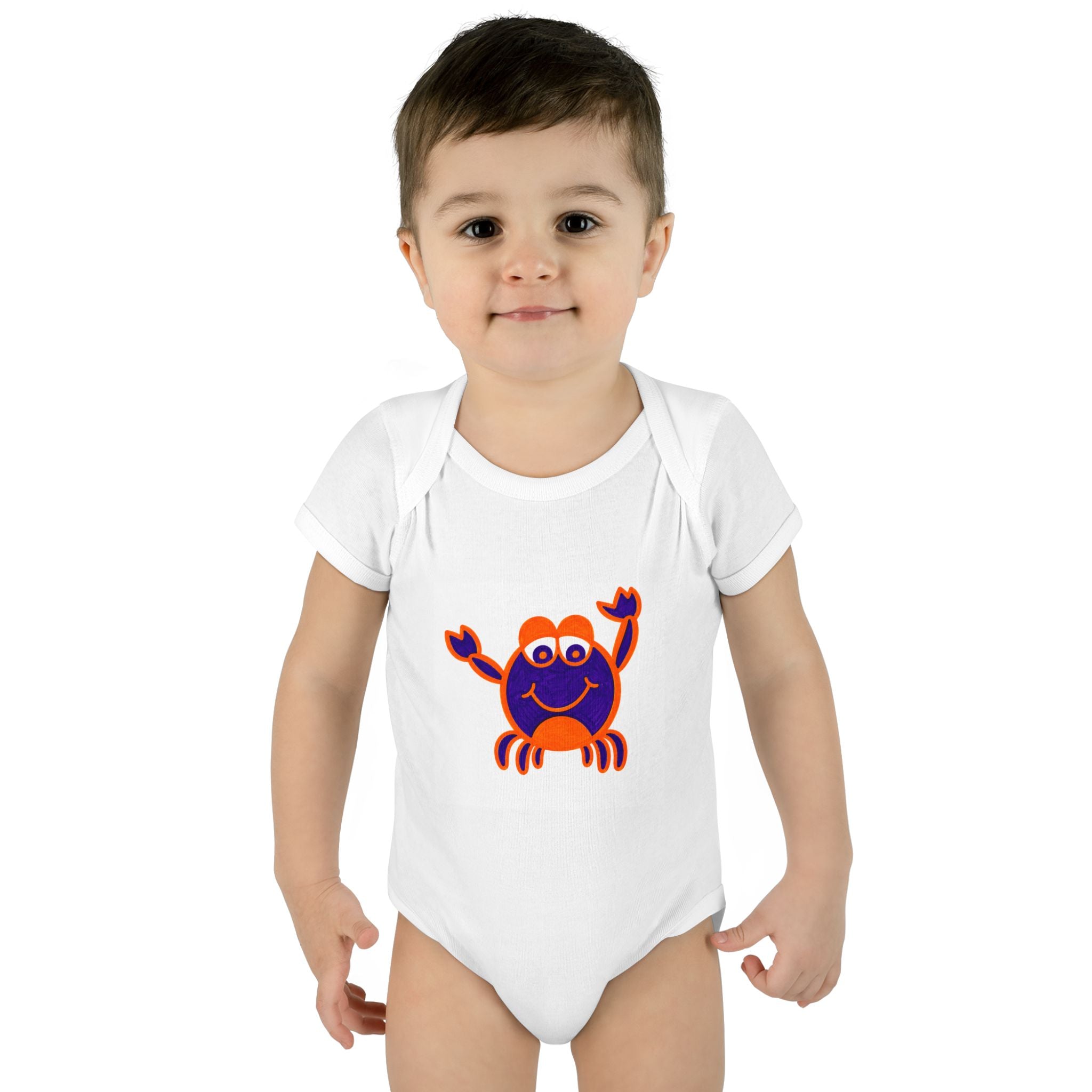 Hand-Drawn Smiling Crab Infant Bodysuit | Cute Ocean Baby Onesie
