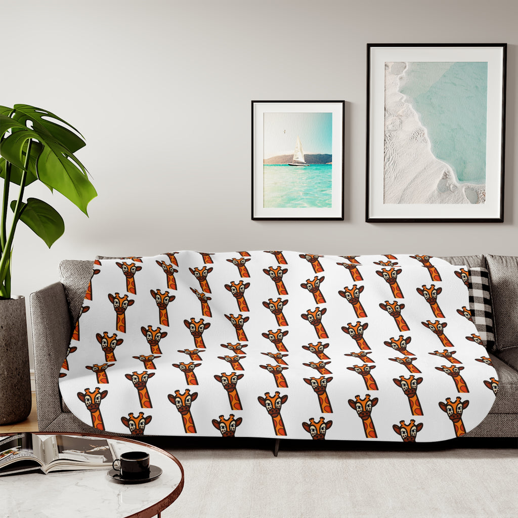 Hand-Drawn Cute Giraffe Pattern Sherpa Blanket | Repeating Animal Print Cozy Throw