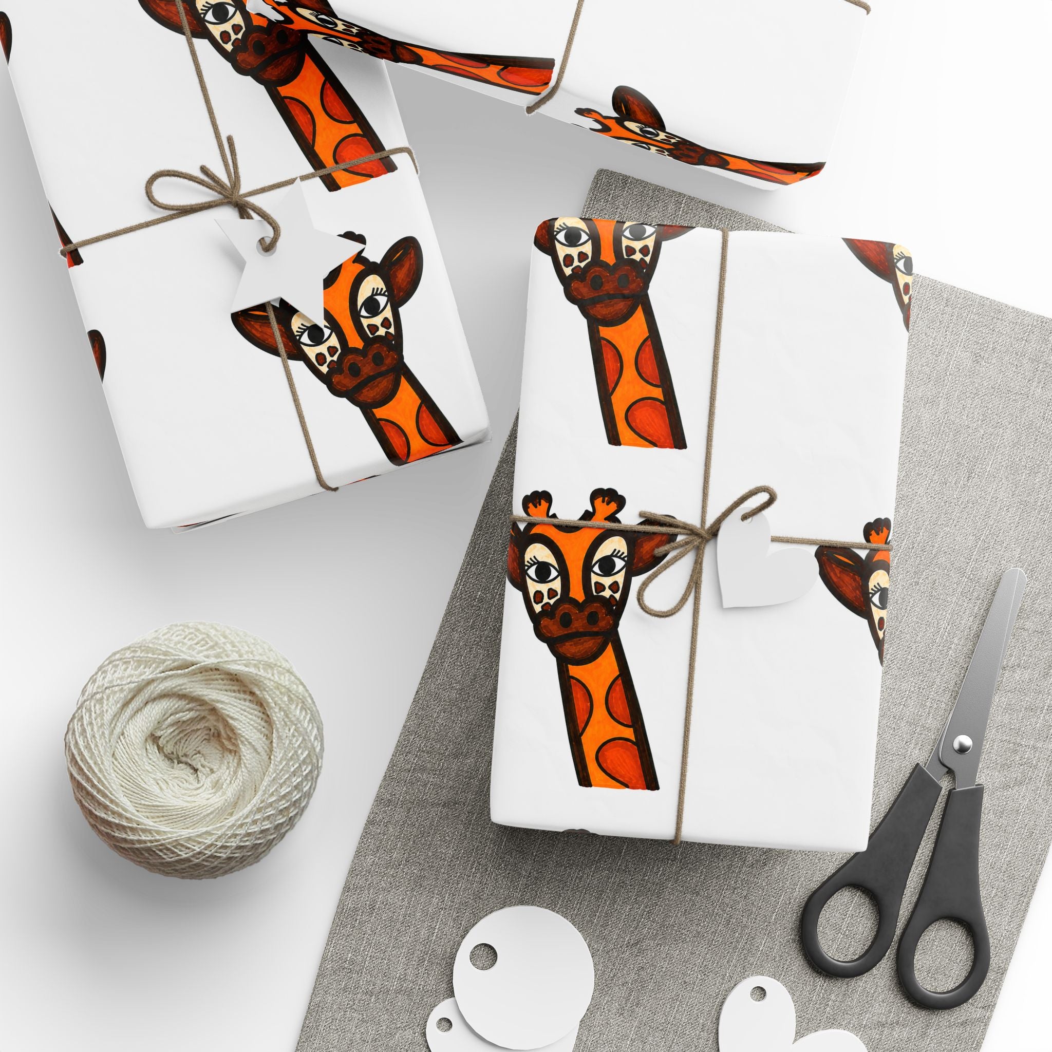 Hand-Drawn Peeking Giraffe Wrapping Paper | Animal Pattern Gift Wrap
