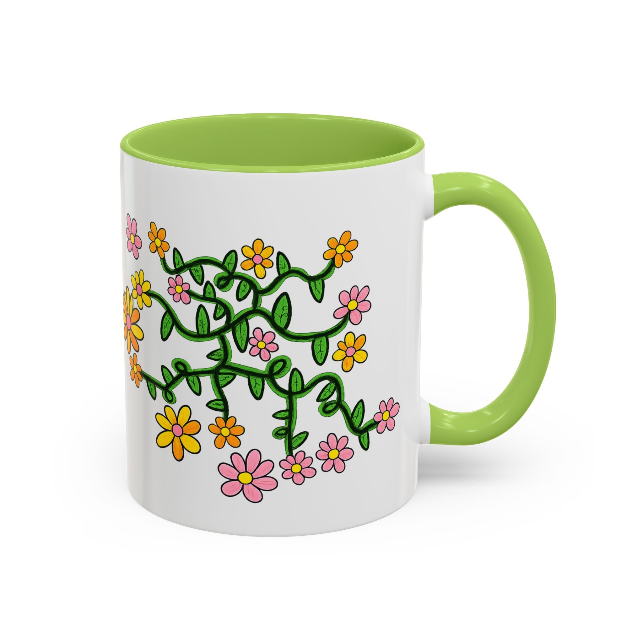 Hand-Drawn Yellow Pink Orange Flower Vine Mug | Accent Coffee Mug