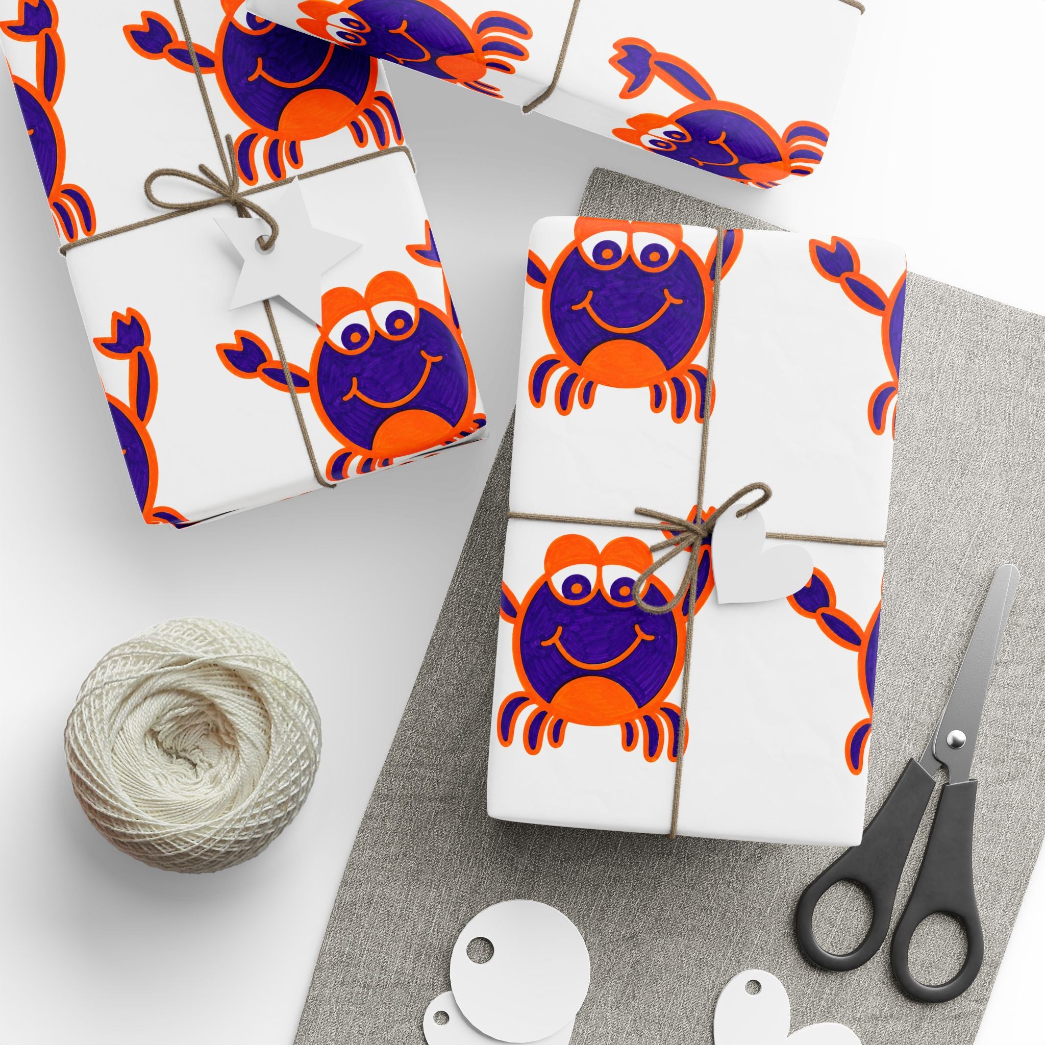 Hand-Drawn Crab Pattern Wrapping Paper | Nautical Beach Birthday Wrap