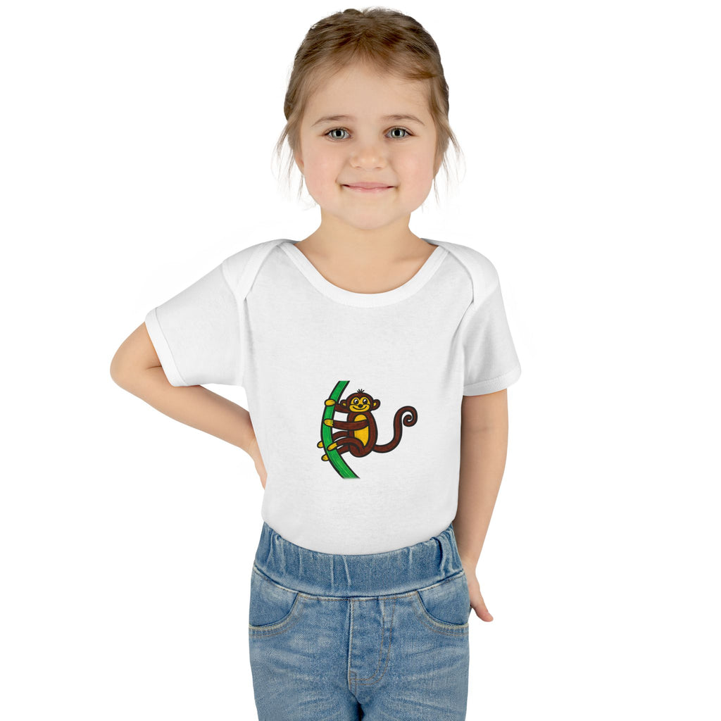 Hand-Drawn Cute Monkey on Tree Infant Bodysuit | Baby Onesie Jungle Animal