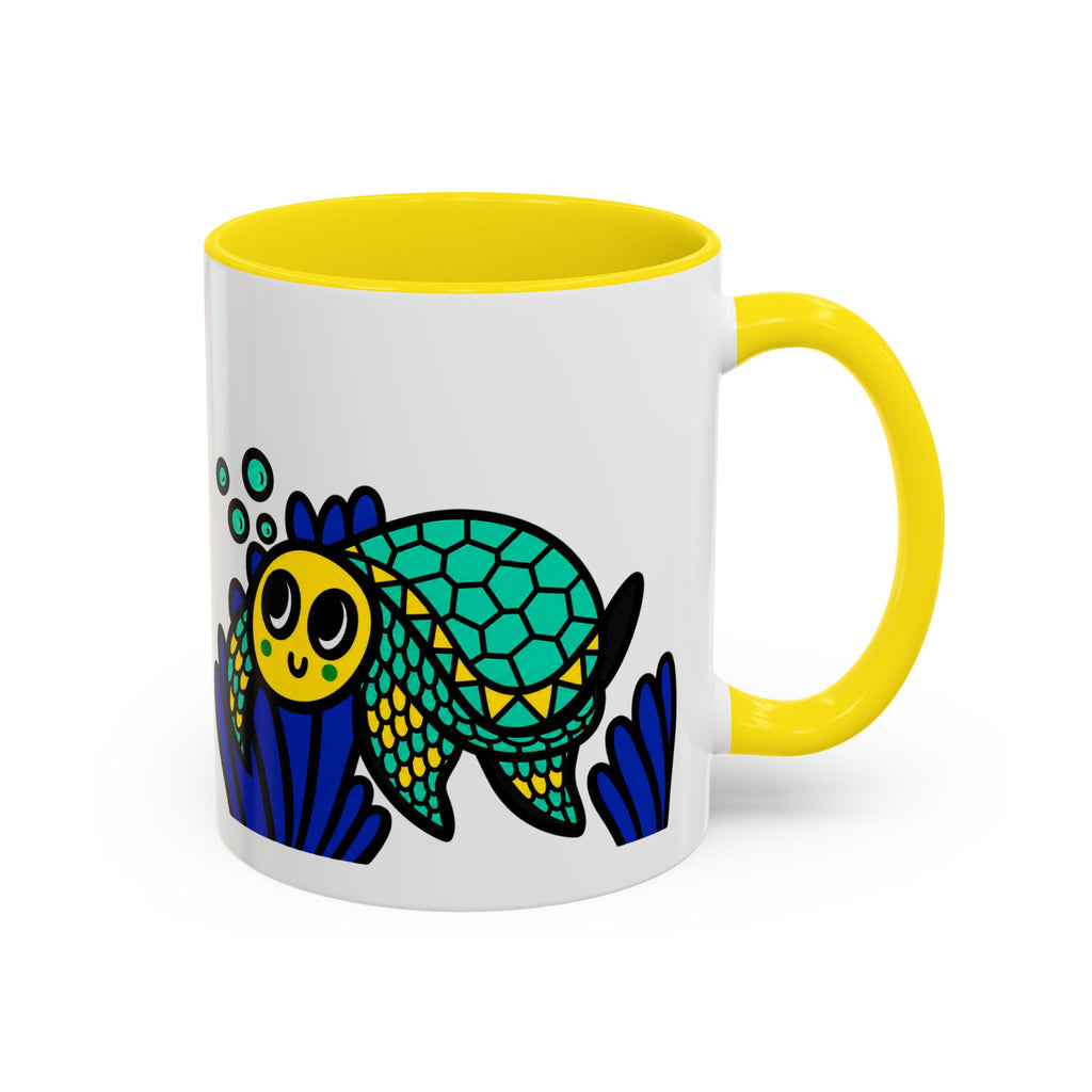 Hand-Drawn Undersea Turtle Coral Accent Mug | 11oz or 15oz