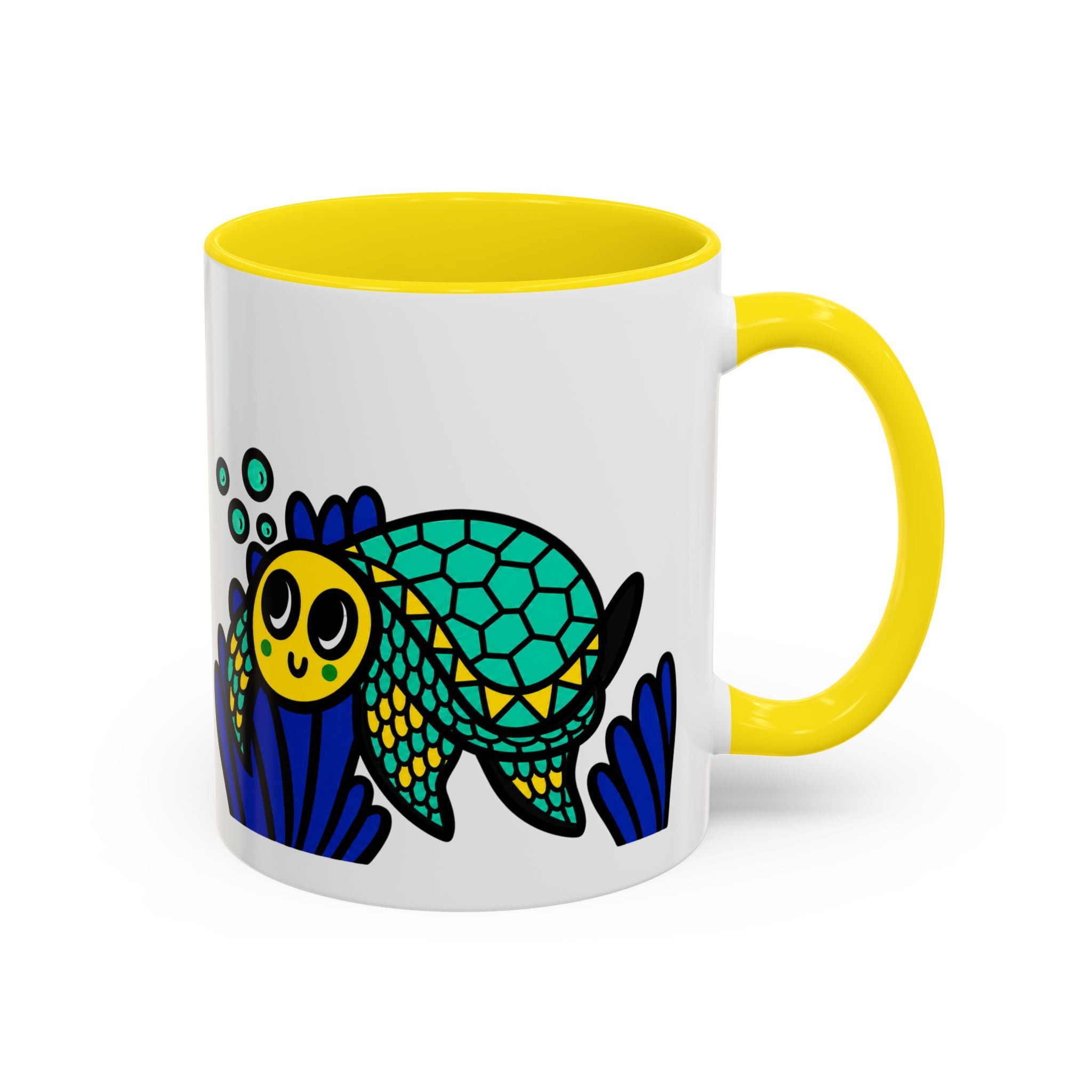 Hand-Drawn Undersea Turtle Coral Accent Mug | 11oz or 15oz