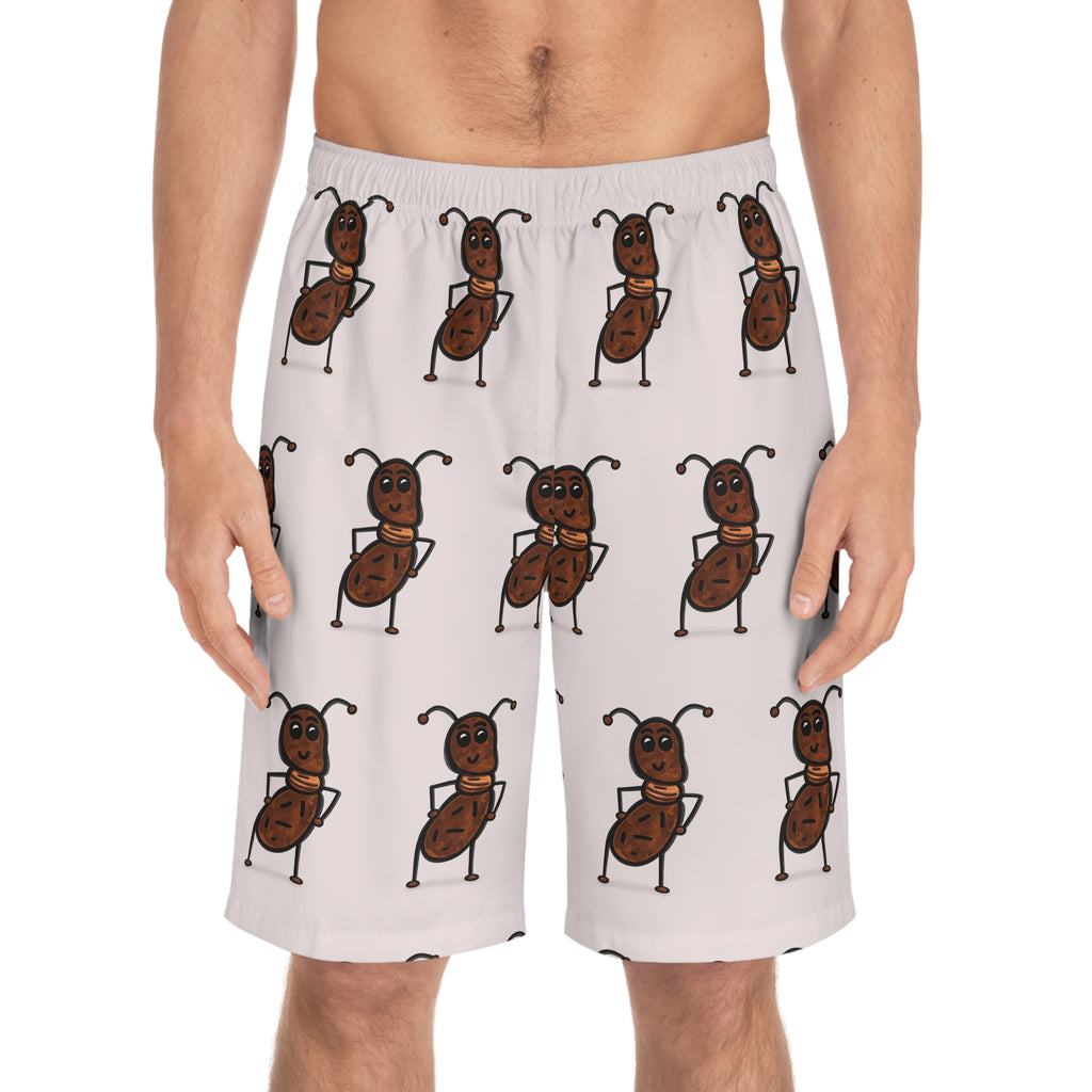 Hand-Drawn Dancing Ant Pattern Board Shorts | All-Over Print