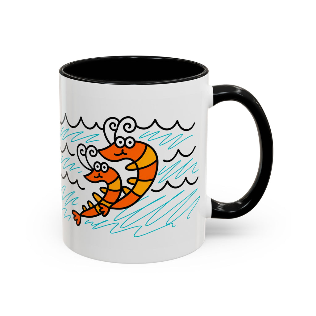 Hand-Drawn Two Shrimp Ocean Waves Mug | Coastal Seafood Ceramic Coffee Mug