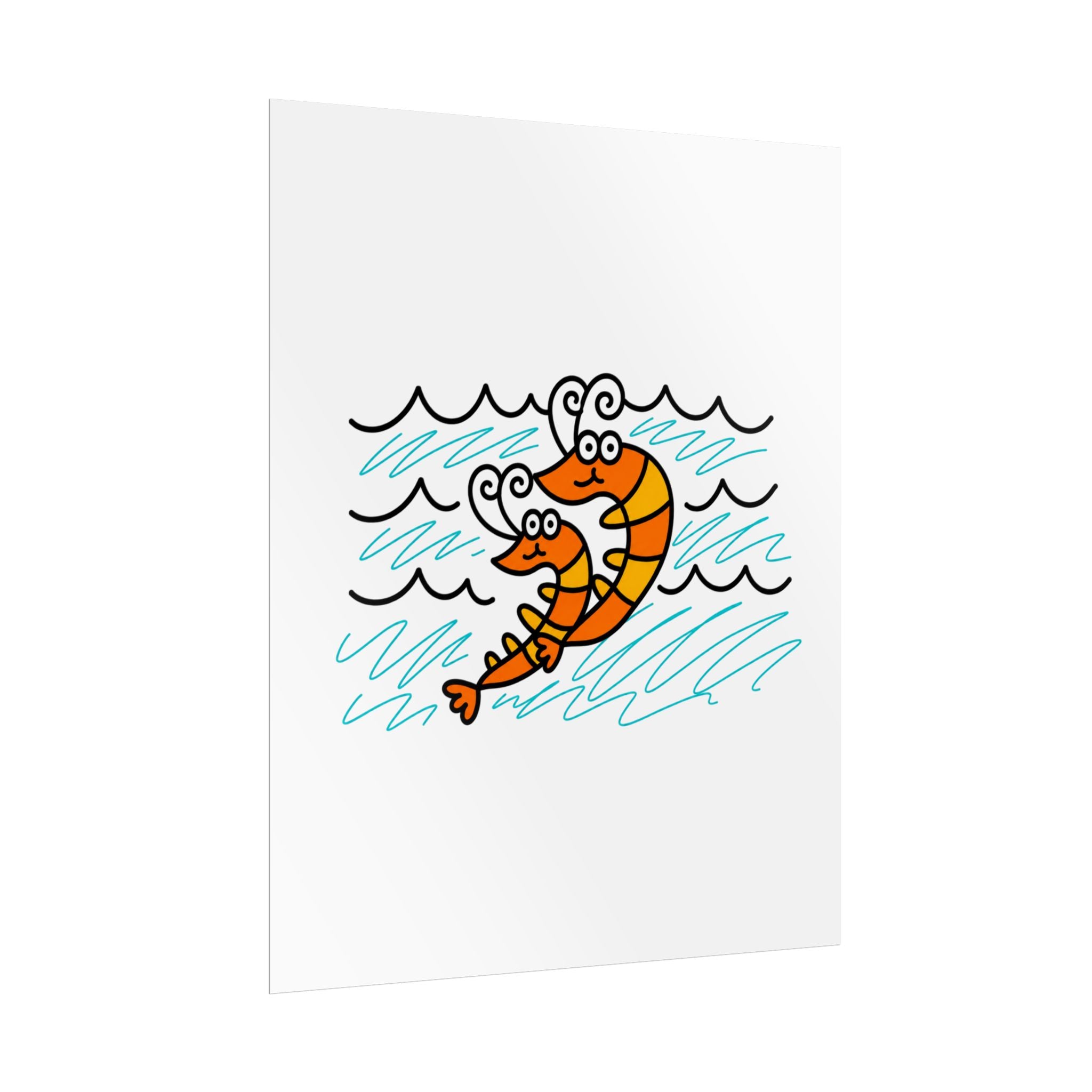 Hand-Drawn Cartoon Shrimp Illustration Poster | Rolled Poster, Beach Nautical Wall Art