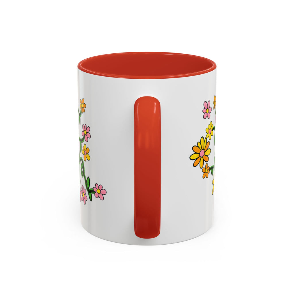 Hand-Drawn Yellow Pink Orange Flower Vine Mug | Accent Coffee Mug