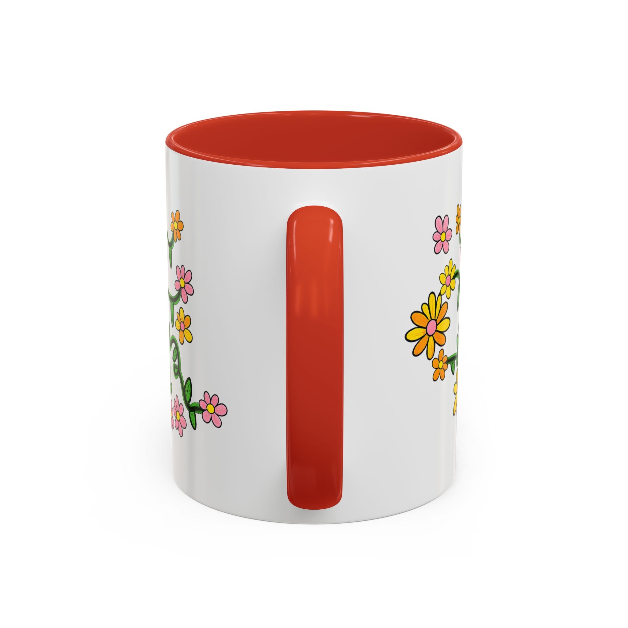 Hand-Drawn Yellow Pink Orange Flower Vine Mug | Accent Coffee Mug