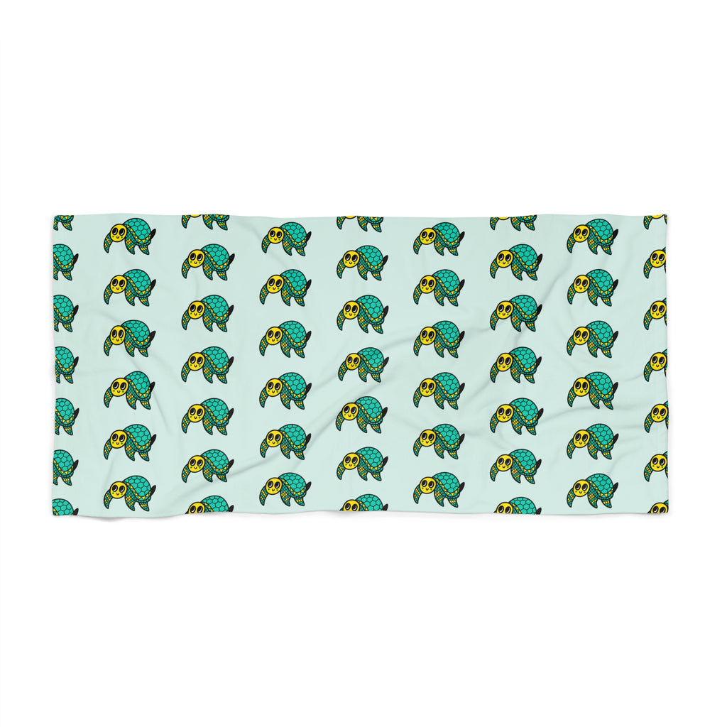 Hand-Drawn Sea Turtle Pattern Beach Towel | Tropical Ocean Repeat Design
