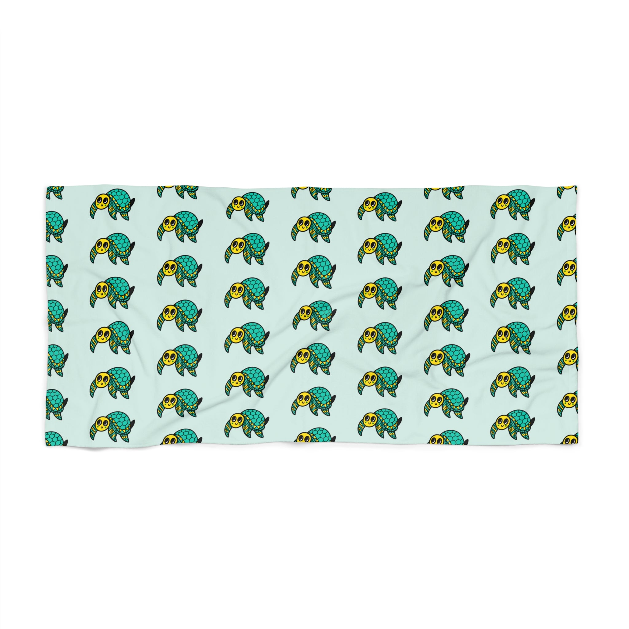 Hand-Drawn Sea Turtle Pattern Beach Towel | Tropical Ocean Repeat Design