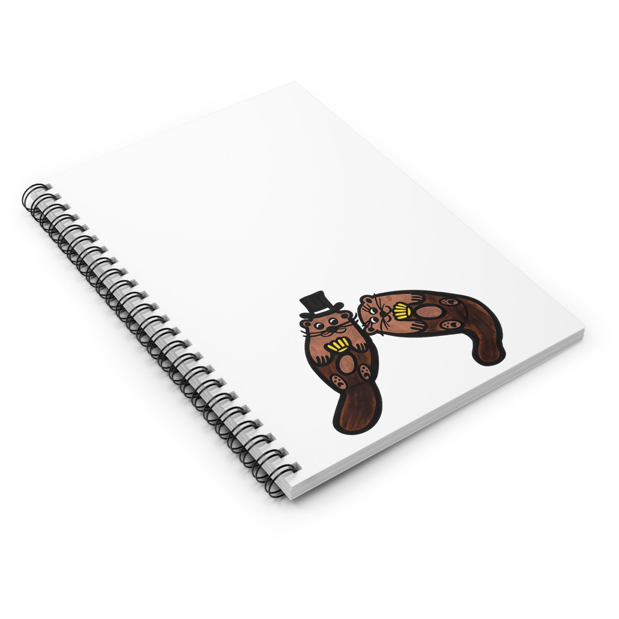 Hand-Drawn Otter Couple Holding Shells Spiral Notebook | Ruled Journal