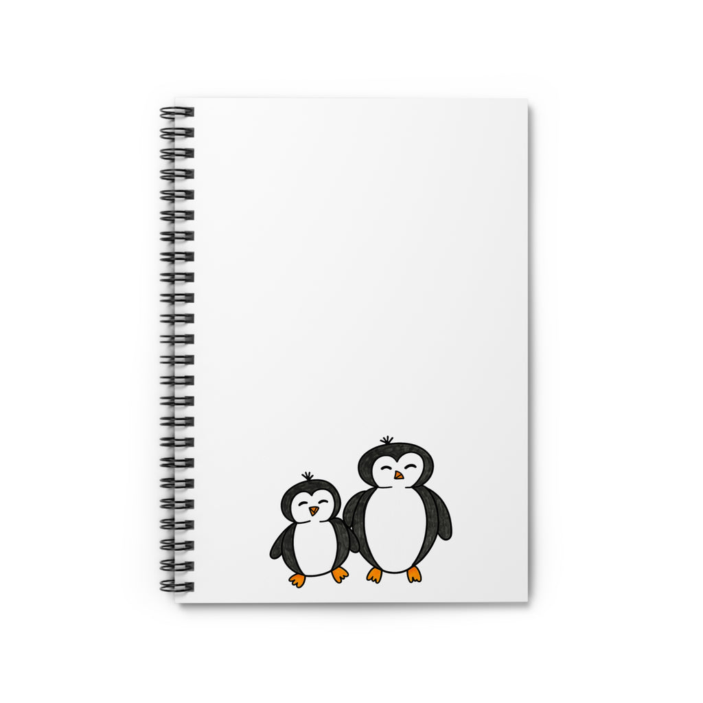 Hand-Drawn Cute Penguin Duo Spiral Notebook | Ruled Journal