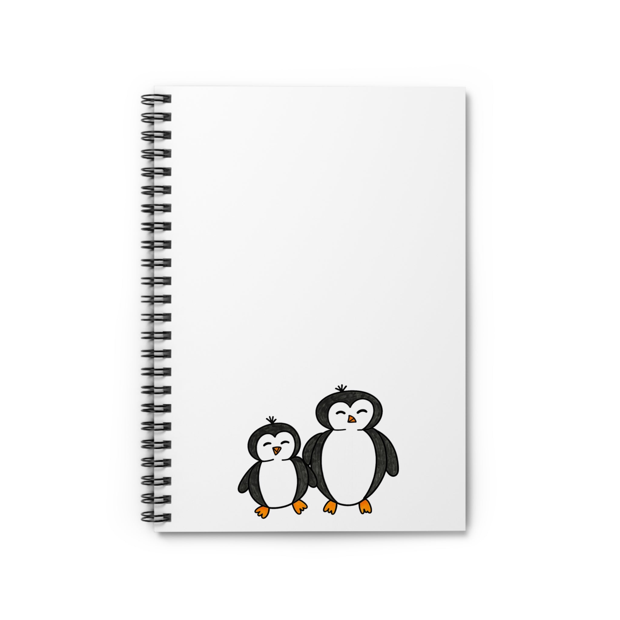 Hand-Drawn Cute Penguin Duo Spiral Notebook | Ruled Journal