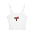 Hand-Drawn Women's Spaghetti Strap Tank Top | Cute Mailbox Design | Charming Postal Motif in Pink and Yellow Coloring