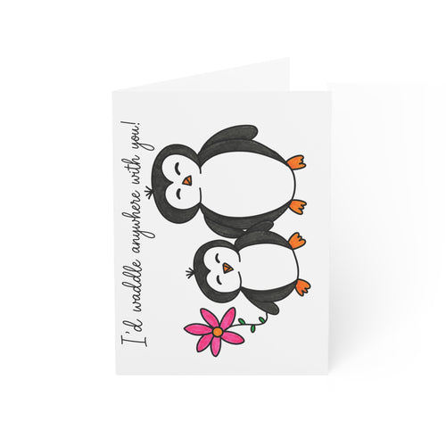 Cute Duck Love Card, Id Waddle Anywhere With You Card, Hand Drawn Anniversary Card, Whimsical Romantic Greeting Card