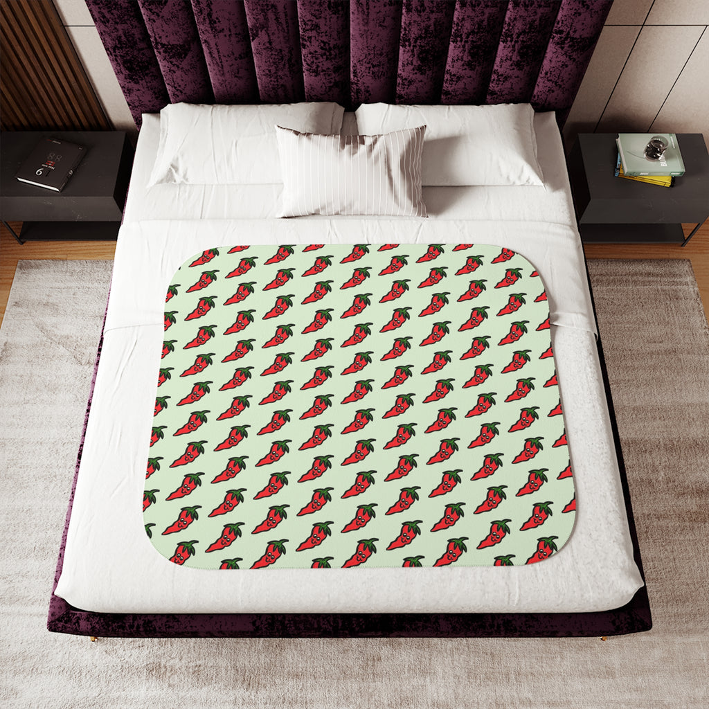 Hand-Drawn Cute Chili Pepper Pattern Sherpa Blanket | Repeating Whimsical Pepper Design