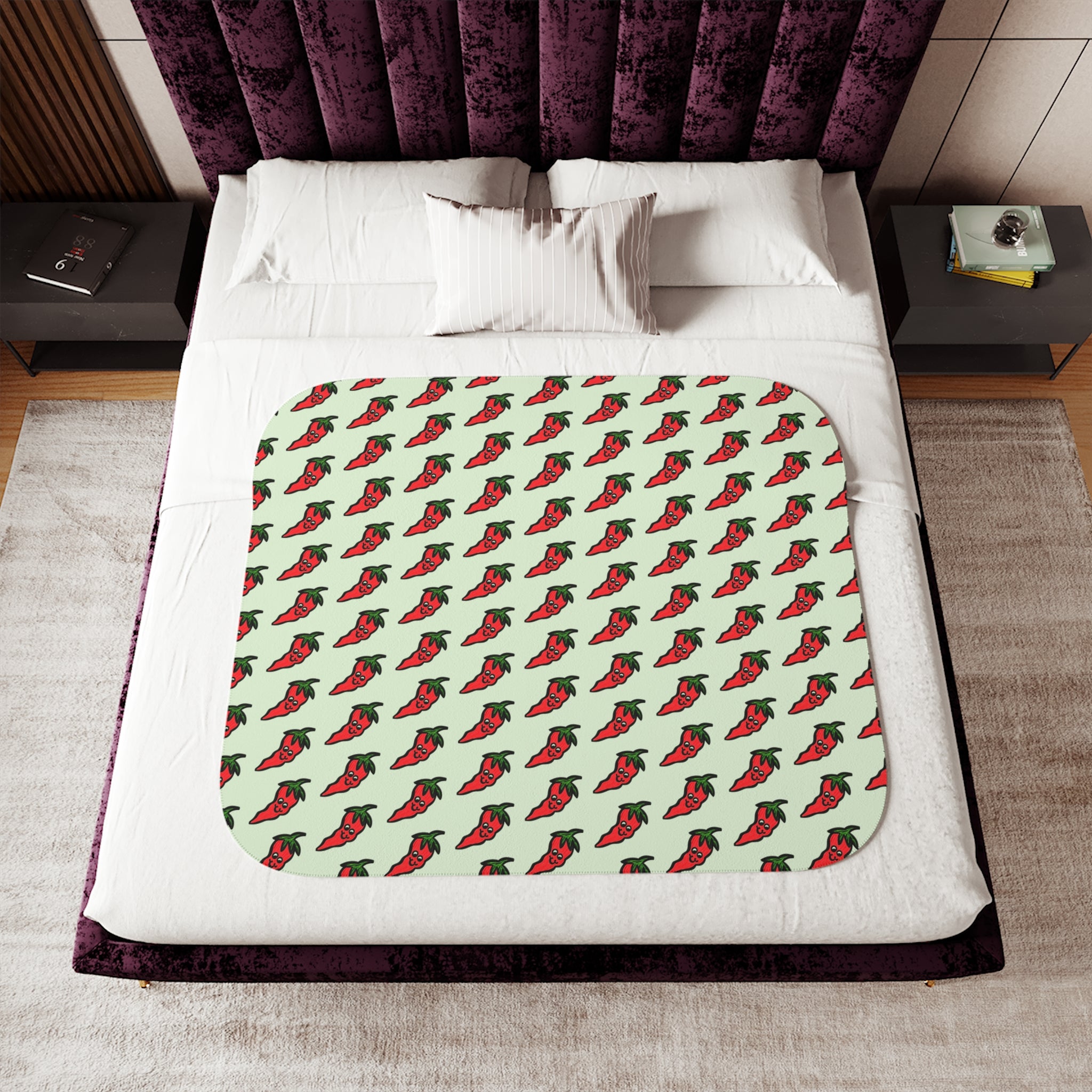 Hand-Drawn Cute Chili Pepper Pattern Sherpa Blanket | Repeating Whimsical Pepper Design