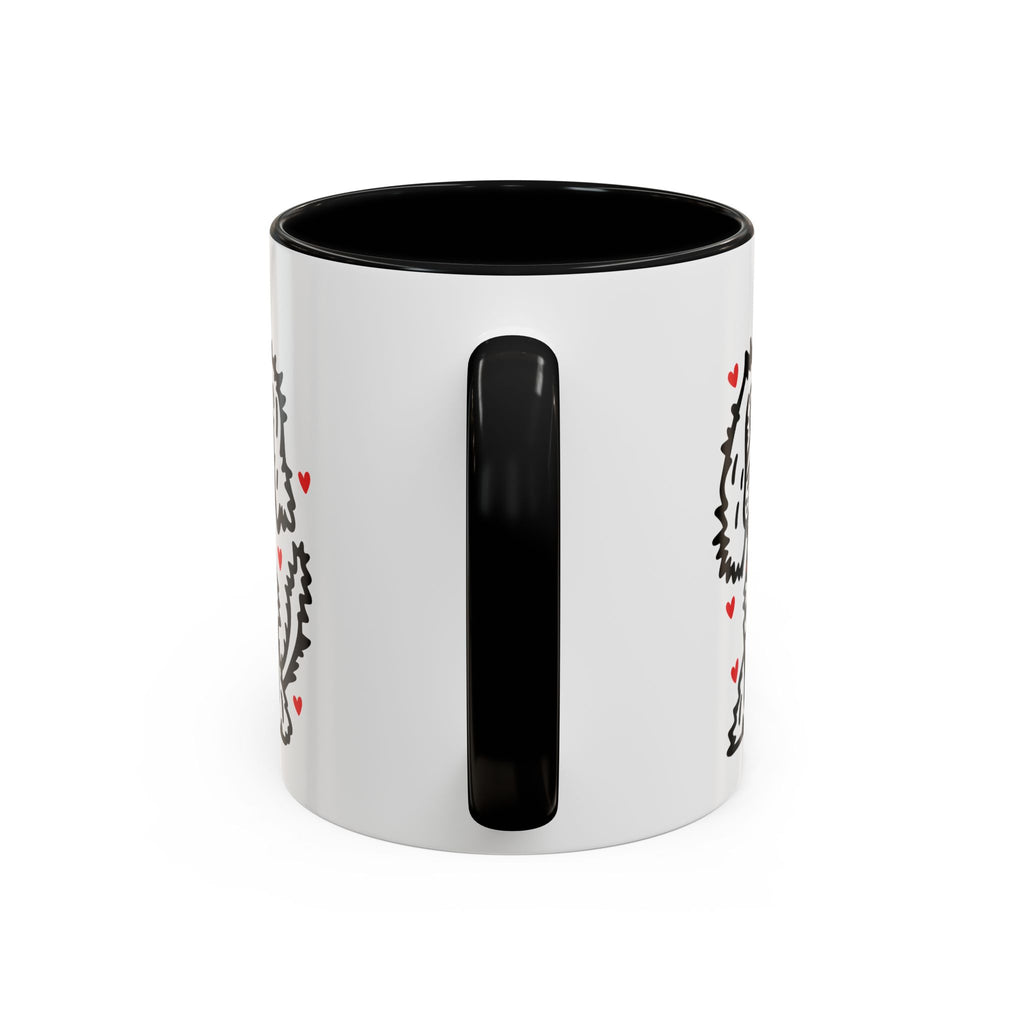 Hand-Drawn Fluffy Dog Red Collar Accent Coffee Mug | White Dog Illustration