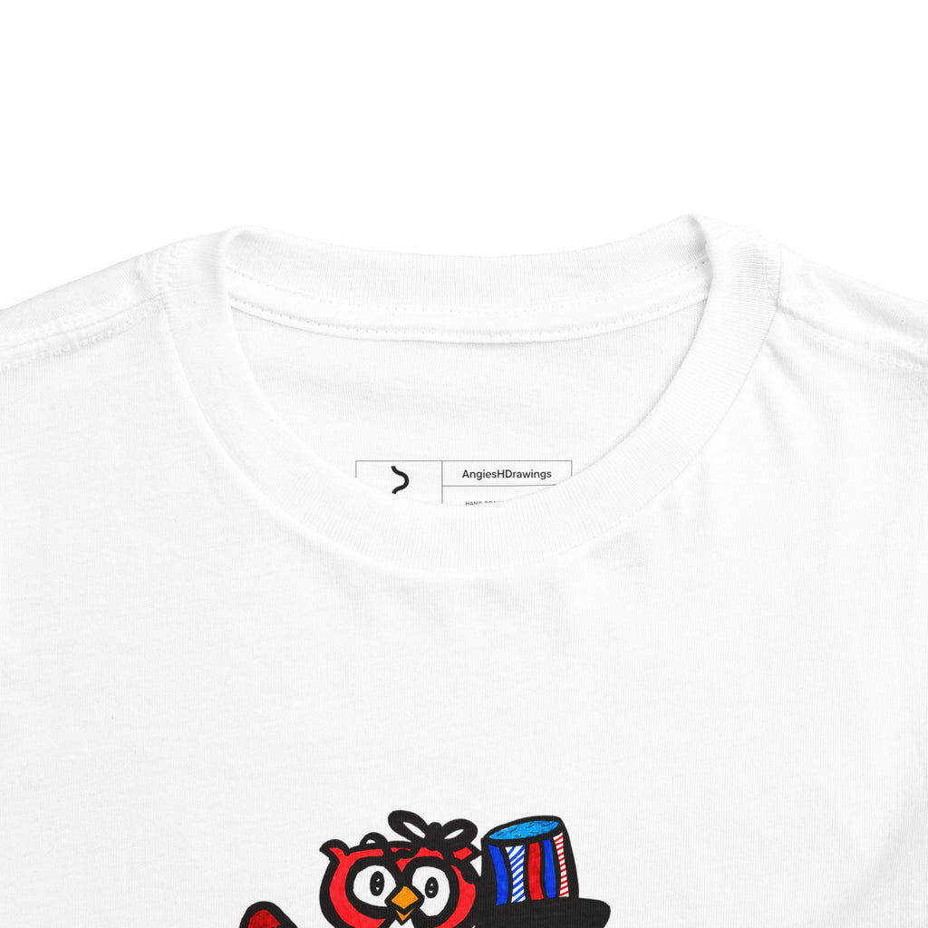 Hand-Drawn Patriotic Owls Toddler Tee | 4th of July Red White Blue