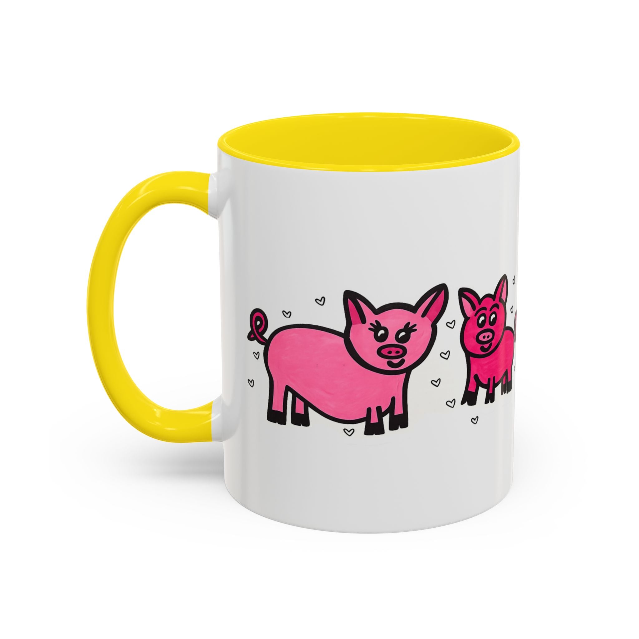 Hand-Drawn Pink Pig Pattern Mug | Accent Coffee Mug 11oz 15oz