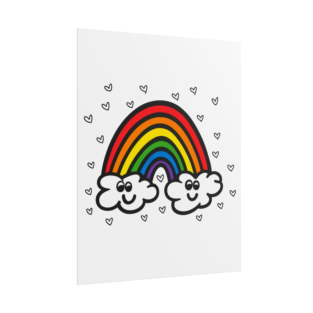Hand-Drawn Smiling Rainbow with Hearts Poster | Rolled Poster